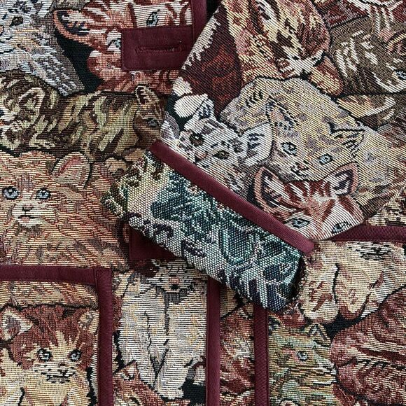 1990’s Cat Tapestry Collared Overcoat with Large Pockets and Metal   Buttons Bla - Picture 8 of 11